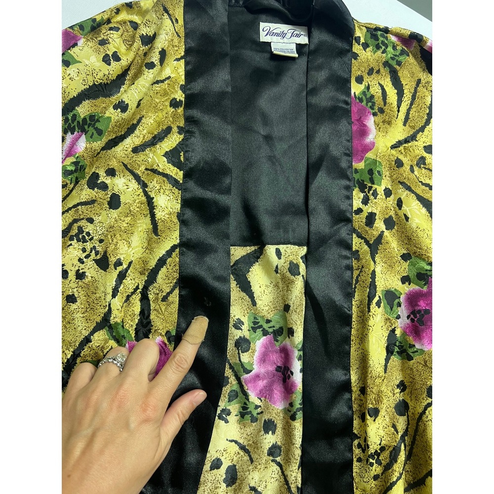 Vintage Vanity Fair Womens Gold Animal Print Floral Satin Robe Nightgown Set L - Picture 11 of 16